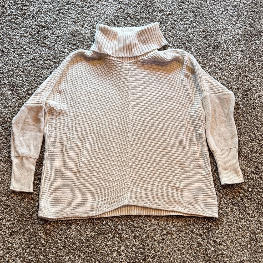 Rachel Zoe Cream Ribbed Turtleneck Sweater